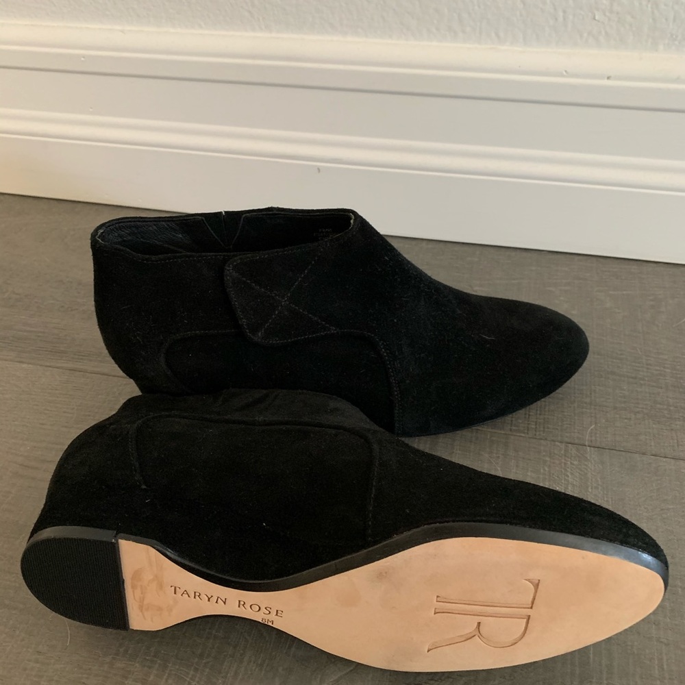 Taryn Rose Black Suede Feni Wedge Booties Size 8